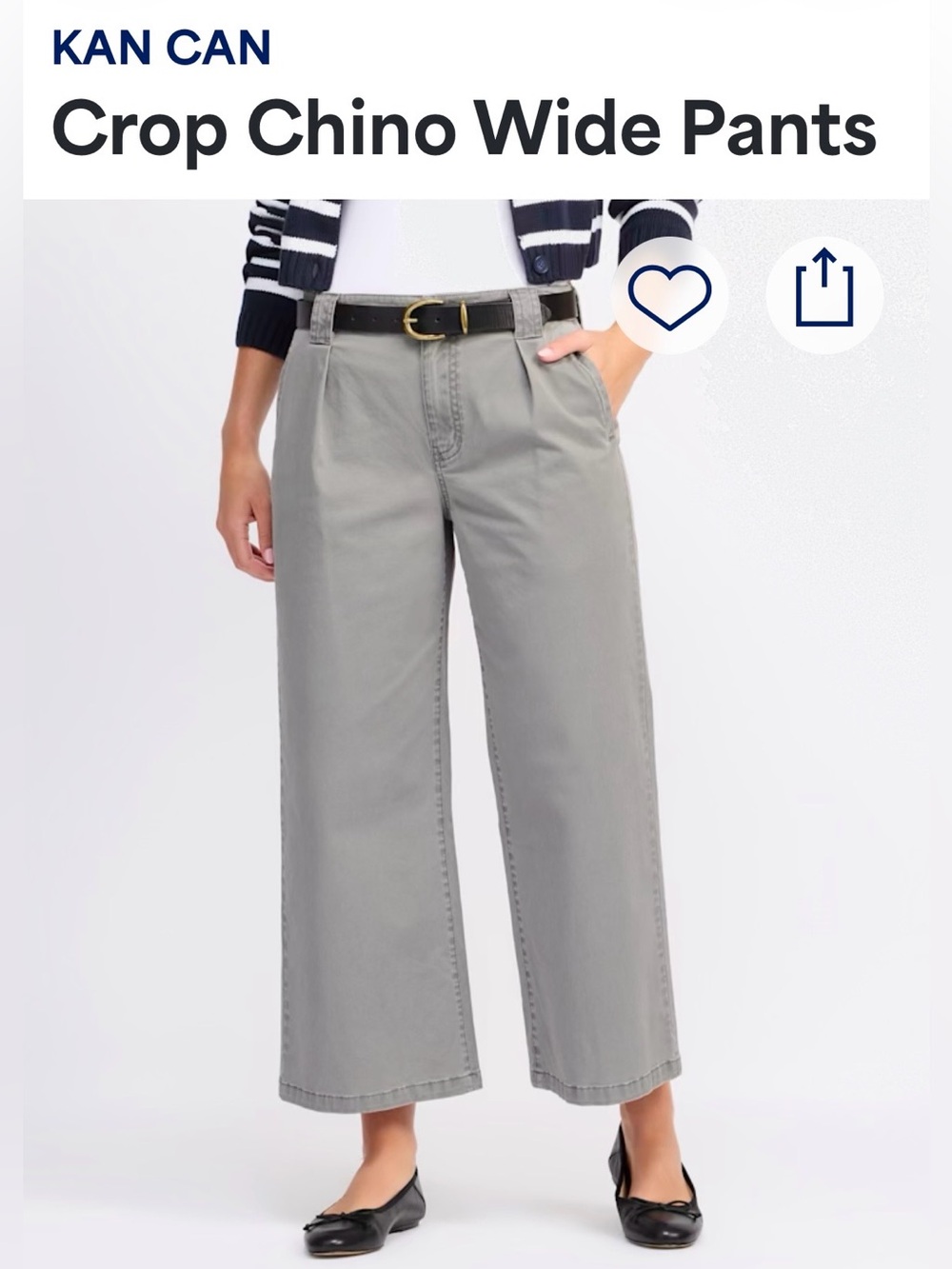 KAN CAN Crop Chino Wide Pants in Light Gray size 8